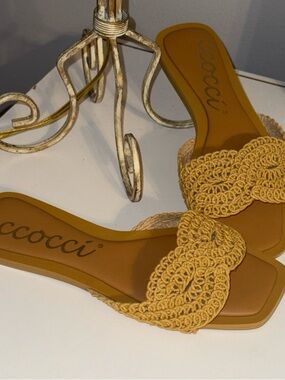Cocci Jessica Woven Sandals Camel Square Toe Slides Size 8.5